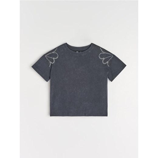 Sinsay - Bawełniana koszulka z efektem sprania - szary Sinsay XS Sinsay