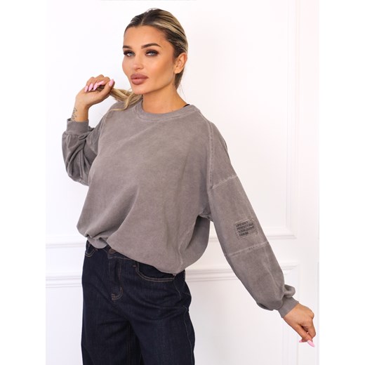 BLUZA OVERSIZE Z NASZYWKĄ- SZARA ze sklepu olika.com.pl w kategorii Bluzy damskie - zdjęcie 185735605