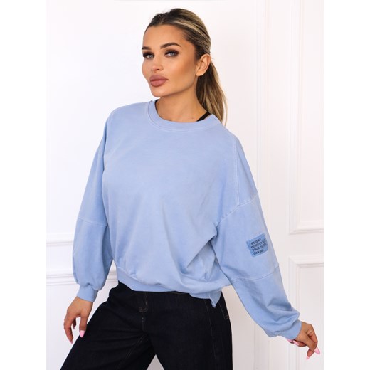 BLUZA OVERSIZE Z NASZYWKĄ- NIEBIESKA ze sklepu olika.com.pl w kategorii Bluzy damskie - zdjęcie 185735607
