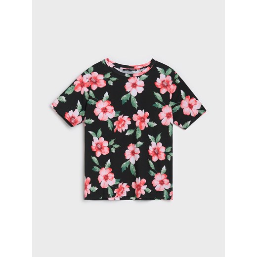 Sinsay - Wzorzysta koszulka z krótkim rękawem - czarny Sinsay L Sinsay