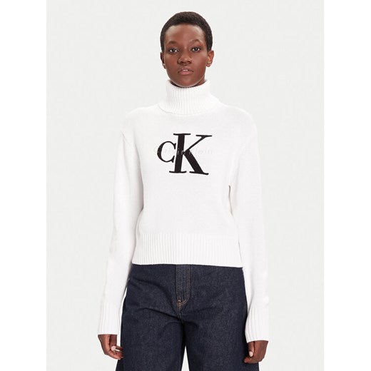 Calvin Klein Jeans Golf Chenille LV047D354G Biały Relaxed Fit ze sklepu MODIVO w kategorii Swetry damskie - zdjęcie 185737497