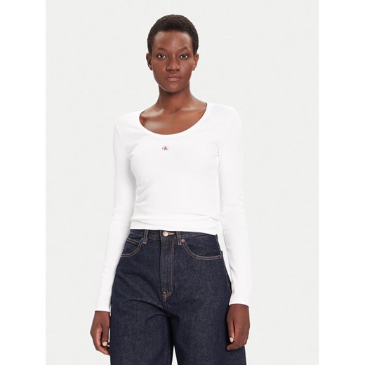 Calvin Klein Jeans Bluzka LV047D218G Biały Slim Fit ze sklepu MODIVO w kategorii Bluzki damskie - zdjęcie 185737517