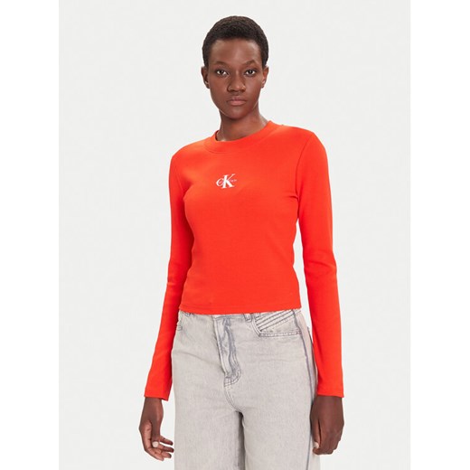 Calvin Klein Jeans Bluzka Monogram LV047A803G Czerwony Slim Fit ze sklepu MODIVO w kategorii Bluzki damskie - zdjęcie 185737525