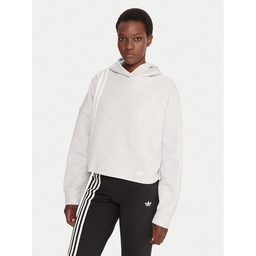 adidas Bluza Off Placed 3-Stripes JW3596 Szary Regular Fit ze sklepu MODIVO w kategorii Bluzy damskie - zdjęcie 185737715