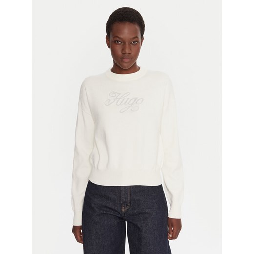 HUGO Sweter Slogix_B 50548145 Beżowy Relaxed Fit ze sklepu MODIVO w kategorii Swetry damskie - zdjęcie 185741467