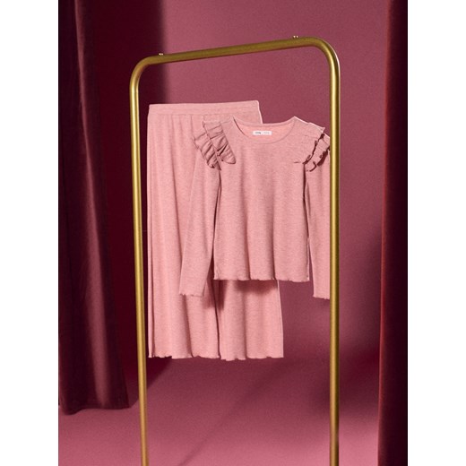 Sinsay - Prążkowany komplet: koszulka i spodnie - różowy Sinsay 140 (9-10 l) Sinsay