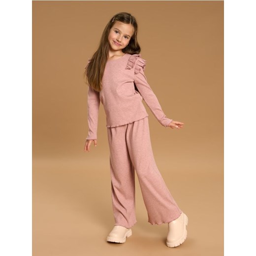 Sinsay - Prążkowany komplet: koszulka i spodnie - różowy Sinsay 134 (8-9 l) Sinsay