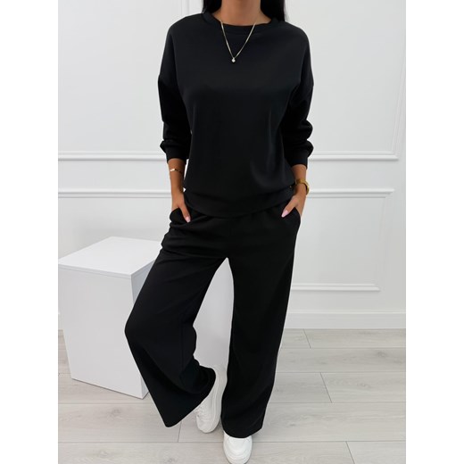Czarny Komplet Bluza + Spodnie Wide Leg ze sklepu ModnaKiecka.pl w kategorii Komplety i garnitury damskie - zdjęcie 185746886
