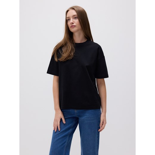 Reserved - T-shirt oversize z merceryzowanej bawełny - czarny ze sklepu Reserved w kategorii Bluzki damskie - zdjęcie 185747368