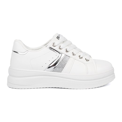 Shelvt Białe sneakersy z metalicznym srebrnym akcentem ze sklepu ButyModne.pl w kategorii Buty sportowe damskie - zdjęcie 185748628