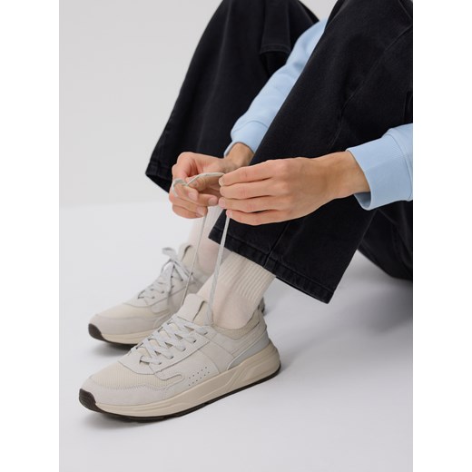 Reserved - Sneakersy ze skórzanymi wstawkami - beżowy ze sklepu Reserved w kategorii Buty sportowe męskie - zdjęcie 185751537