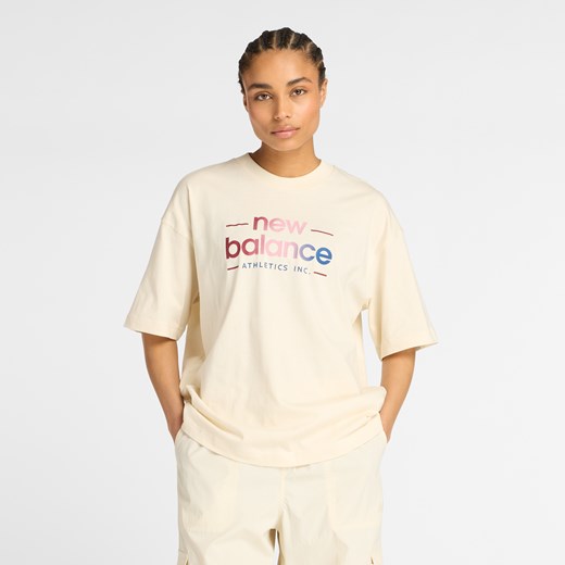 Koszulka damska New Balance WT53916LIN – beżowa ze sklepu New Balance Poland w kategorii Bluzki damskie - zdjęcie 185753598