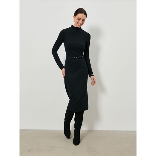 Sinsay - Sukienka midi z bawełną i ozdobnym paskiem - czarny - id: 618FI-99X - marki Sinsay - 185754815 Sinsay - Sukienka midi z bawełną i ozdobnym paskiem - czarny ze sklepu Sinsay w kategorii Sukienki - zdjęcie 185754815