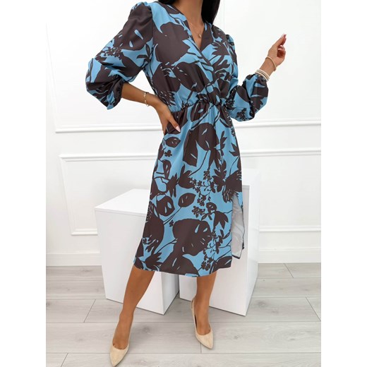 Niebiesko-Czekoladowa Sukienka w Kwiatowy Wzór Modnakiecka.pl 40 ModnaKiecka.pl