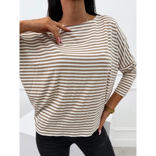 Beżowa Bluzka Oversize w Paski Modnakiecka.pl 44 ModnaKiecka.pl