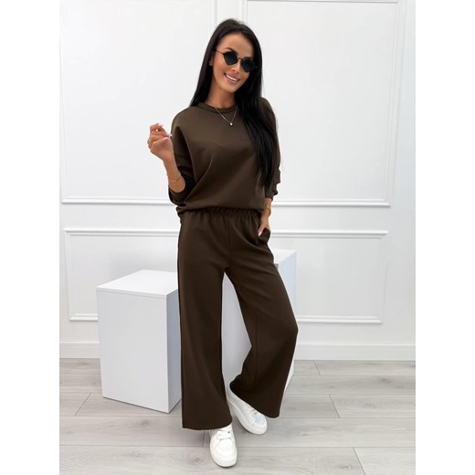 Czekoladowy Komplet Bluza + Spodnie Wide Leg Modnakiecka.pl 42 ModnaKiecka.pl