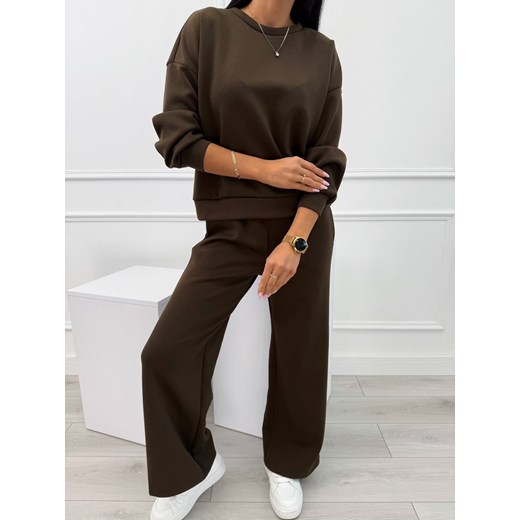Czekoladowy Komplet Bluza + Spodnie Wide Leg Modnakiecka.pl 36 ModnaKiecka.pl