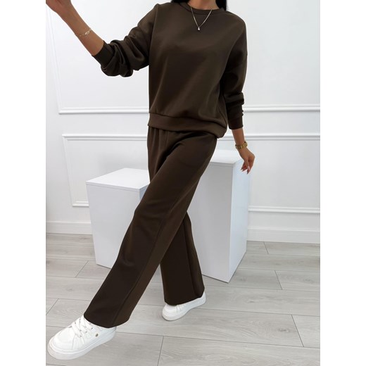 Czekoladowy Komplet Bluza + Spodnie Wide Leg Modnakiecka.pl 36 ModnaKiecka.pl