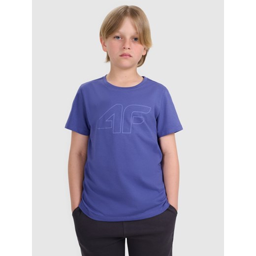 Chłopięcy t-shirt z nadrukiem 4F 4FJRAW25TTSHM3261 - niebieski ze sklepu Sportstylestory.com w kategorii T-shirty chłopięce - zdjęcie 185755797