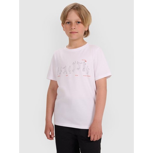 Chłopięcy t-shirt z nadrukiem 4F 4FJWAW25TTSHM2414 - biała ze sklepu Sportstylestory.com w kategorii T-shirty chłopięce - zdjęcie 185755818
