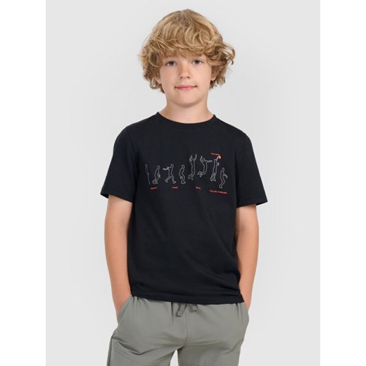 Chłopięcy t-shirt z nadrukiem 4F 4FJWAW25TTSHM2414 - czarny ze sklepu Sportstylestory.com w kategorii T-shirty chłopięce - zdjęcie 185755828