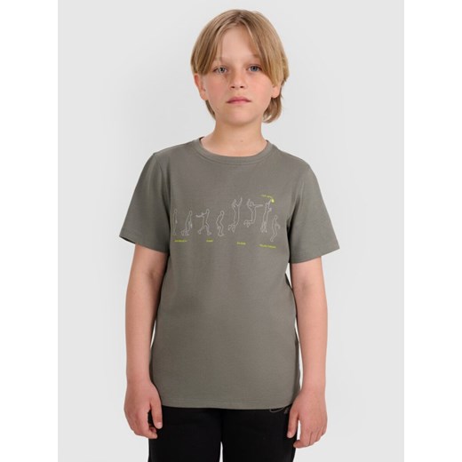 Chłopięcy t-shirt z nadrukiem 4F 4FJWAW25TTSHM2414 - szara ze sklepu Sportstylestory.com w kategorii T-shirty chłopięce - zdjęcie 185755836