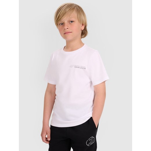 Chłopięcy t-shirt z nadrukiem 4F 4FJWAW25TTSHM2415 - biały ze sklepu Sportstylestory.com w kategorii T-shirty chłopięce - zdjęcie 185755859