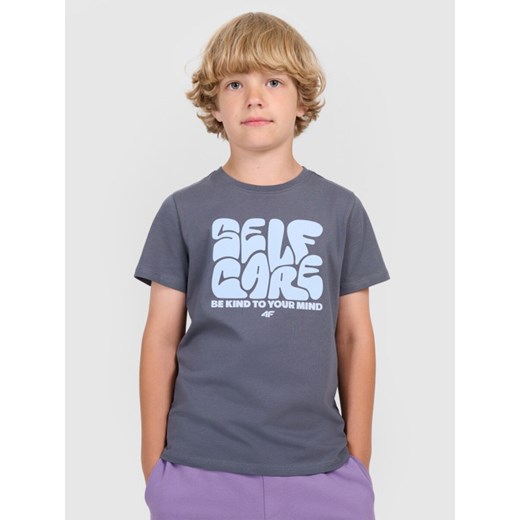 Chłopięcy t-shirt z nadrukiem 4F 4FJRAW25TTSHM3205 - szary ze sklepu Sportstylestory.com w kategorii T-shirty chłopięce - zdjęcie 185755898
