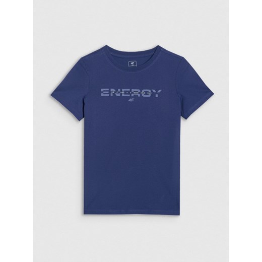 Chłopięcy t-shirt z nadrukiem 4F 4FJRAW25TTSHM3167 - granatowy ze sklepu Sportstylestory.com w kategorii T-shirty chłopięce - zdjęcie 185755915