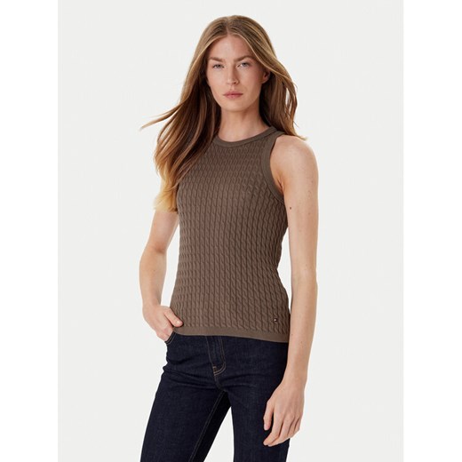 Tommy Hilfiger Top WW0WW45706 Brązowy Slim Fit ze sklepu MODIVO w kategorii Bluzki damskie - zdjęcie 185757456