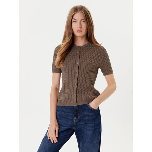 Tommy Hilfiger Kardigan WW0WW45707 Brązowy Slim Fit ze sklepu MODIVO w kategorii Swetry damskie - zdjęcie 185757458