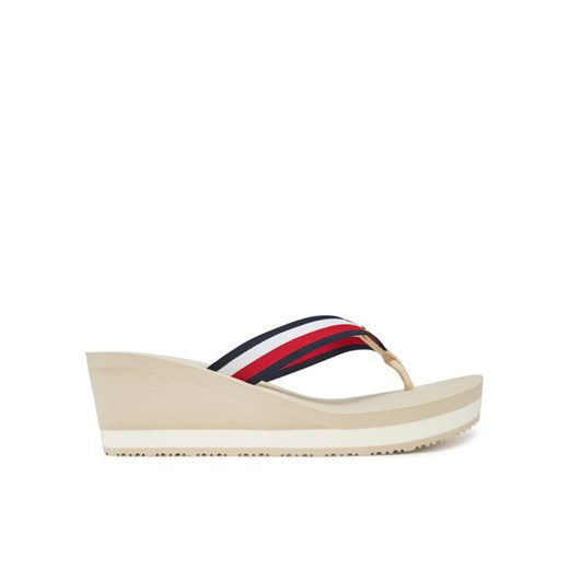 Japonki Tommy Hilfiger Th Corporate Wedge Beach Sandal FW0FW08520 Beżowy ze sklepu eobuwie.pl w kategorii Klapki damskie - zdjęcie 185760047