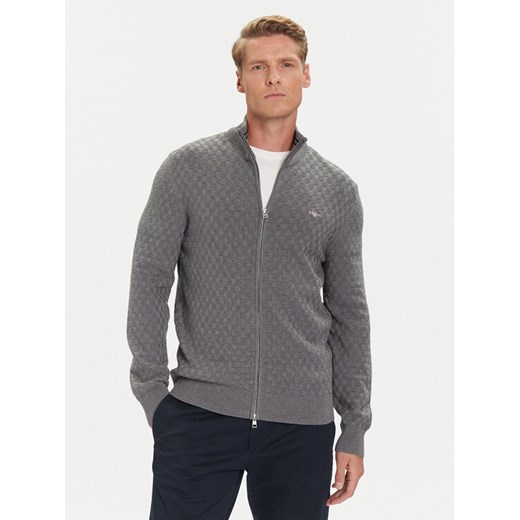 Gant Kardigan 8030263 Szary Regular Fit ze sklepu MODIVO w kategorii Swetry męskie - zdjęcie 185761278