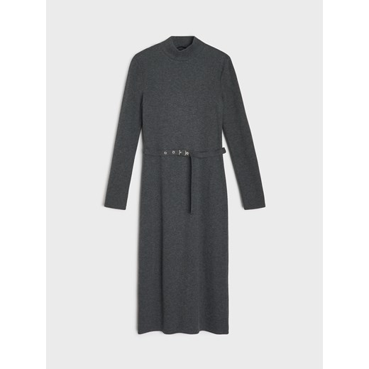 Sinsay - Sukienka midi z bawełną i ozdobnym paskiem - szary Sinsay XXL Sinsay