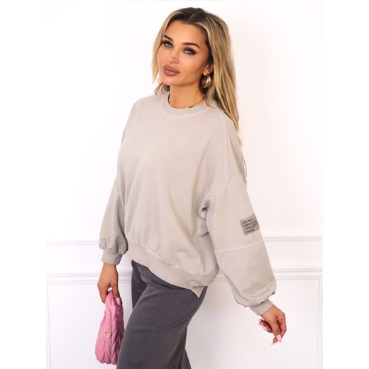 BLUZA OVERSIZE Z NASZYWKĄ- BEŻOWA ze sklepu olika.com.pl w kategorii Bluzy damskie - zdjęcie 185768738