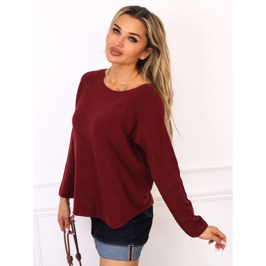 SWETER Z OKRĄGŁYM DEKOLTEM- BORDOWY Olika uniwersalny olika.com.pl