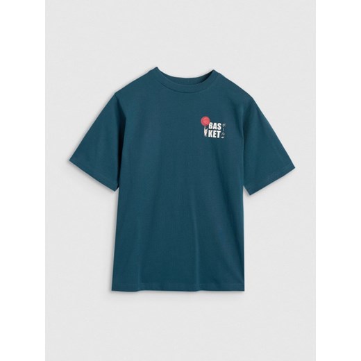 Chłopięcy t-shirt z nadrukiem 4F 4FJRAW25TTSHM3066 - turkusowy ze sklepu Sportstylestory.com w kategorii T-shirty chłopięce - zdjęcie 185769869