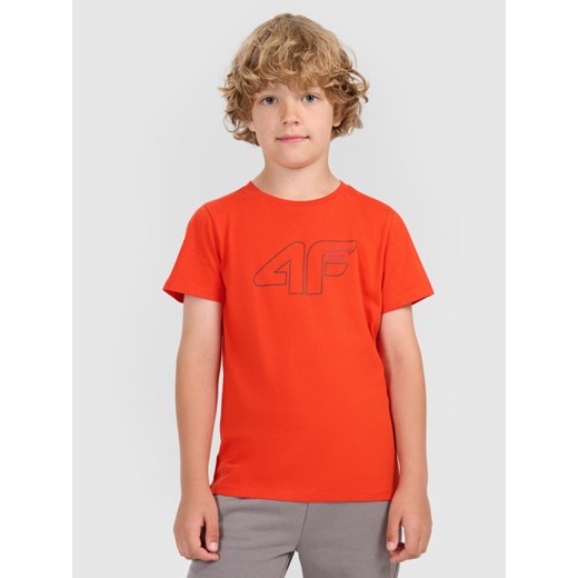 Chłopięcy t-shirt z nadrukiem 4F 4FJWAW25TTSHM2417 - czerwony ze sklepu Sportstylestory.com w kategorii T-shirty chłopięce - zdjęcie 185770027
