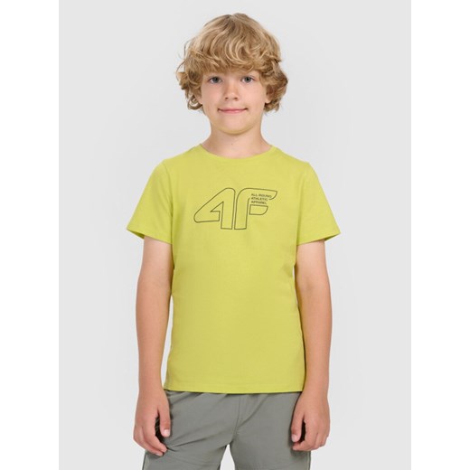 Chłopięcy t-shirt z nadrukiem 4F 4FJWAW25TTSHM2417 - żółty ze sklepu Sportstylestory.com w kategorii T-shirty chłopięce - zdjęcie 185770035