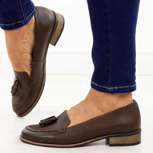 Czekoladowe skórzane Polskie mokasyny damskie Deoni D163A Deoni 40 suzana.pl