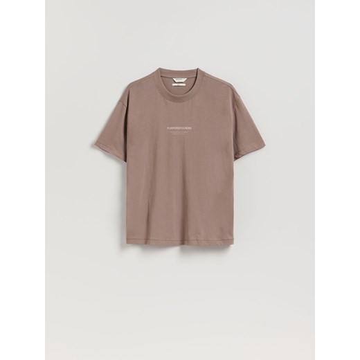 Reserved - T-shirt boxy z nadrukiem - beżowy ze sklepu Reserved w kategorii T-shirty męskie - zdjęcie 185778417