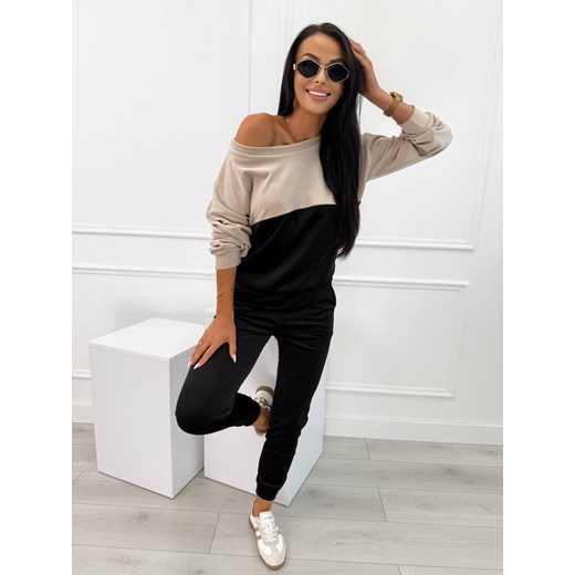 Czarno-Beżowy Welurowy Komplet Modnakiecka.pl L/XL ModnaKiecka.pl