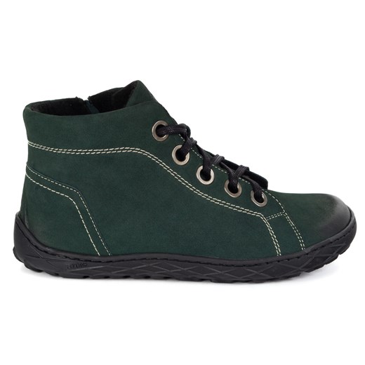 Buty barefoot zimowe damskie skórzane ocieplane 1299 zielone nubuk ze sklepu butyolivier w kategorii Botki - zdjęcie 185781207