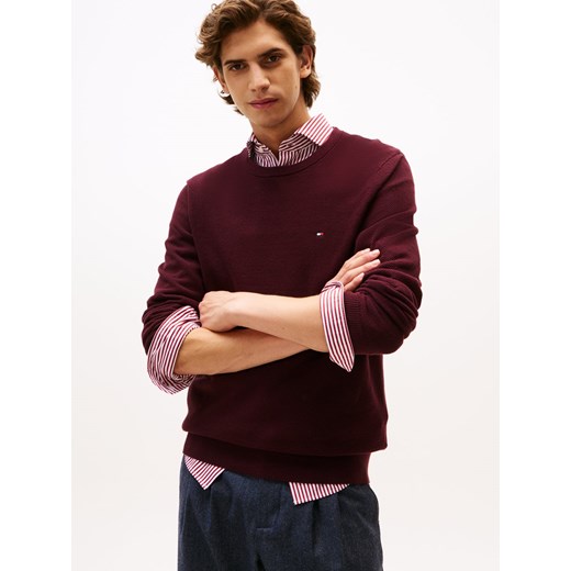 Tommy Hilfiger Męski sweter Mężczyźni Bawełna bordowy jednolity ze sklepu vangraaf w kategorii Swetry męskie - zdjęcie 185784256