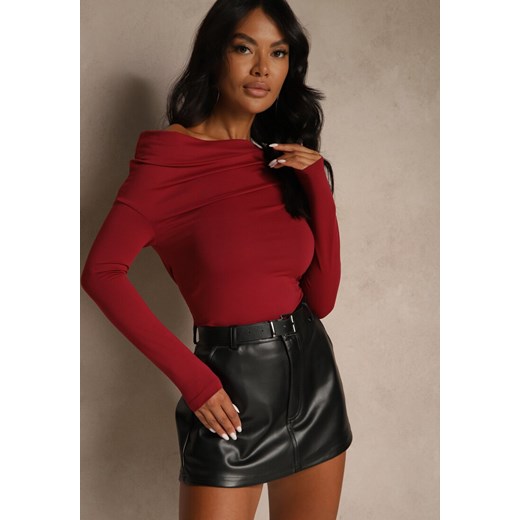 Bordowa Bluzka Longsleeve Vices z Asymetrycznym Dekoltem Fertie ze sklepu renee.pl w kategorii Bluzki damskie - zdjęcie 185784619