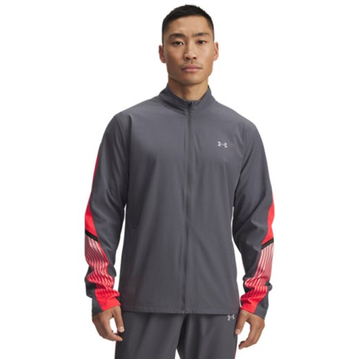 Męska bluza do biegania Under Armour UA Velociti Storm Jacket - szara ze sklepu Sportstylestory.com w kategorii Bluzy męskie - zdjęcie 185784917