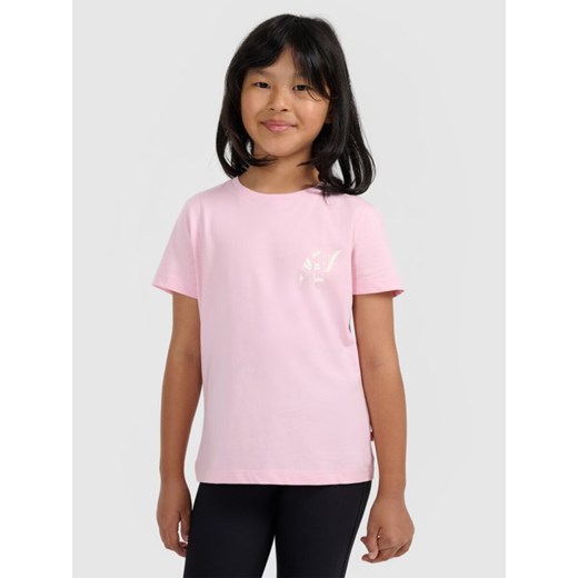 Dziewczęcy t-shirt z nadrukiem 4F 4FJWAW25TTSHF2396 - różowy ze sklepu Sportstylestory.com w kategorii Bluzki dziewczęce - zdjęcie 185784969