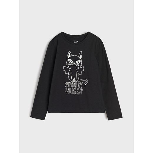 Sinsay - Koszulka z długimi rękawami z motywem halloweenowym - czarny Sinsay 140 (9-10 l) Sinsay