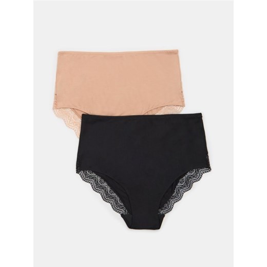 Sinsay - Wiskozowe majtki hipster high waist 2 pack - beżowy ze sklepu Sinsay w kategorii Majtki damskie - zdjęcie 185787197