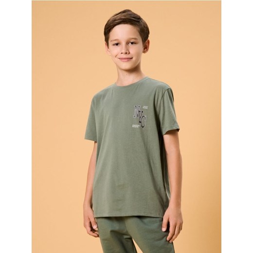 Sinsay - Koszulka z drobnym napisem - green spruce ze sklepu Sinsay w kategorii T-shirty chłopięce - zdjęcie 185787395
